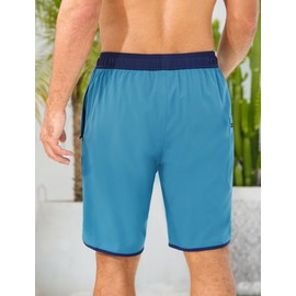 SILKWORLD - Traje de baño para hombre con forro de compresión de 9 pulgadas de largo, pantalones cortos de playa de secado rápido 2 en 1, con bolsillos, Azul eléctrico, M