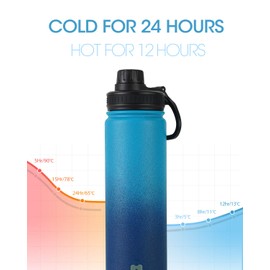 HUMIGO Stainless Steel Vacuum Insulated Bottle with 3 Types of Lids, 22.9 fl oz (650 ml), Sports Bottle, Keeps Hot and Cold Retention, Sports & Daily Use, Leak Proof Design
