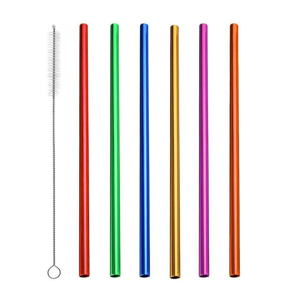 6Pcs Reusable Metal Straws, Drinking Straws, Aluminum Straws, Smoothies Straws, Wide Straws, Rainbow Colorful Straws for Party, Included a Cleaning Brush