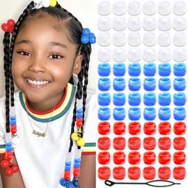 NAISKA 90Pcs Red Blue White Hair Beads for Kids Girls Cheer Hair Beads for Braids Cute Beads for Kids Hair Acrylic Gradient Dreadlock Beads Small Pony Beads Loc Beads Jewelry Accessories