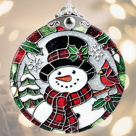 Snowman Stained Glass Ornament - Winter Gift for Xmas,Christmas Tree Decorations, Exchange Present