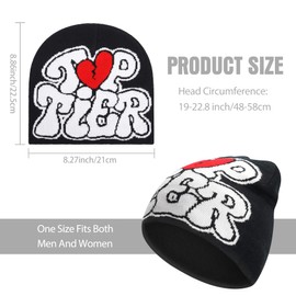 Supaico Men Women Y2K Beanies Letter Graphic Knitted Hat Winter Warm Beanies Casual Outdoor Skull Cap, Black White TT