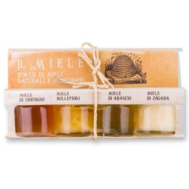 ARTIGIANI DEI SAPORI - Mini Honey Gift Set, Various Italian Honey Set "Il Miele", 1.3 oz each, Zagara Honey, Milli flower Honey, Chestnut Honey, Eucalyptus Honey - Pack of 4