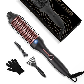 Thermal Brush, 1.5 Inch Heated Round Brush Double Voltage 100-240V,Heated Curling Iron with 5 Temps Setting 266-410°F, Ceramic Tourmaline Ionic Hair Curlers,Curling Iron for Short Hair