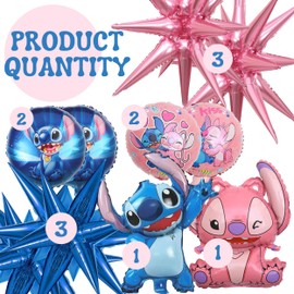 12PCS Stitch Foil Balloons 18" and 26" Angel and Stitch Balloons Birthday Party Decorations Aluminum Foil 6 Stitch Foil Balloons and 6 Angel Foil Balloons Stitch Birthday Party Décor