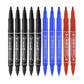 Permanent Dual Nib Fineliners Felt Tip Marking Pens Fine & Extra Fine Double Nib Texta Drawing Art Pens Alcohol Base Tattoo Surgical Skin Markers Non Toxic (5xBK 3xBL 2xRD)