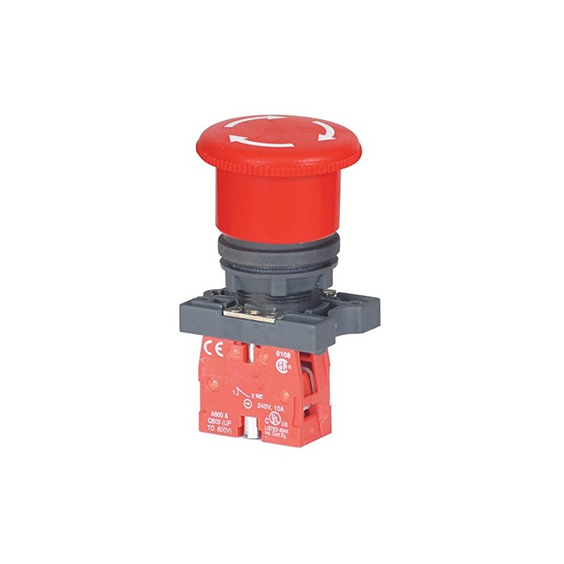 Dayton 30G252 E-Stop Push Button, Non-Ill, 22Mm, 1Nc, Red
