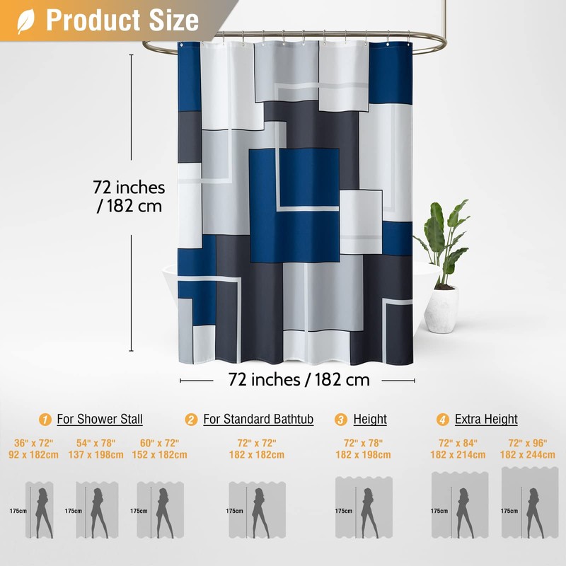 BTTN Navy Blue Fabric Shower Curtain - Geometric Shower Curtain
