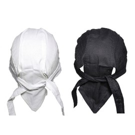 Set of 4 Black or White Food Service Skull Cap Head Wrap DO-RAG Chef Cook Medical Field (Mixed)