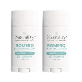 Naturaldry - Men Intense - Pack de 2 desodorantes naturales para hombre con aroma intenso a romero - No obstruye los poros - Sin aluminio - Sin parabenos - Elimina el mal olor - Barra - 24h de duración