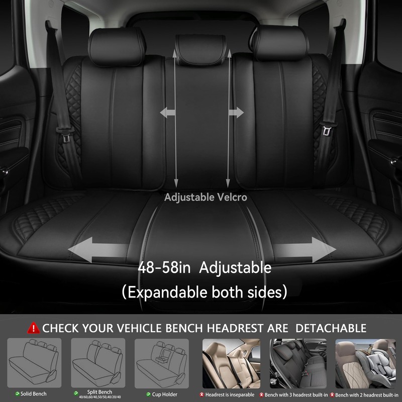 CAR PASS Waterproof Leather Back Seat Covers, Nappa PU Leather