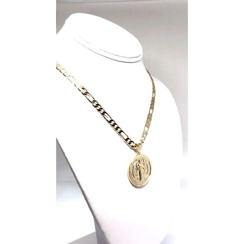 Gold Plated Saint Benedict Medal Pendant Necklace San Benito Medalla