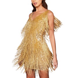 Sequin Cocktail Dresses Flapper Dresses 1920s Gatsby with All-Over Fringe Mini Dresses Prom Party Dress(Gold,s)