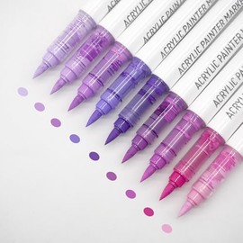 Yolaka Water Based Acrylic Paint Markers, 9 Colors Acrylic Paint Pens Set with Soft Brush Tip, Marker Pen for Rock Painting, Egg, Wood, Glass, Paper, Mugs, Acrylic Painter Ink (Purple Series)
