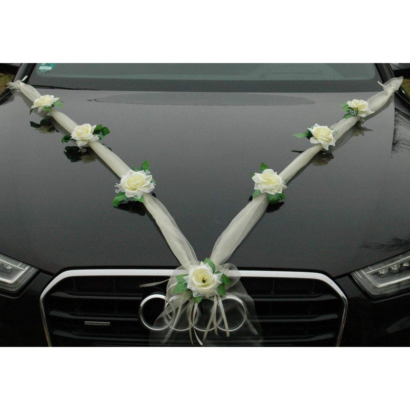 Autoschmuck Organza M garland with roses for bride and groom