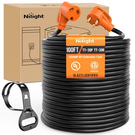 Nilight 30 Amp 100FT RV Extension Cord 125V Heavy Duty 10 Gauge Pure Copper STW Wire UL ETL Listed 3 Prong TT-30P TT-30R 30F/30M Weatherproof Cord Suit for RV Camper Caravan Trailer