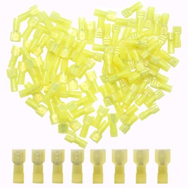 CEEYSEE 100Pcs 12-10 AWG of Yellow Nylon Fully Insulated Female Male Connector Quick Disconnects Spade Wire Crimp Terminal（NSY)