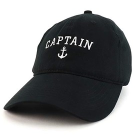 Trendy Apparel Shop Captain Anchor Embroidered Soft Crown 100% Brushed Cotton Cap, Black, One Size