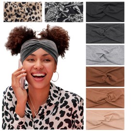 Bellisia Wide Headbands for Women's Hair Fashion Knotted Head Bands Adult Women Elastic Boho Hair Bands Ladies Turban Yoga Bandana Hair Accessories 8Pcs