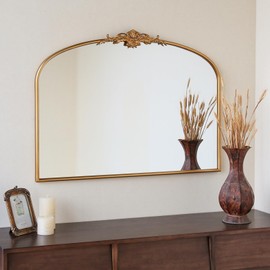 Besdomus Arched Mirror, 40" x 30" Gleaming Gold Traditional Vintage Ornate Baroque Large Mirror Antique Style Wall Mounted Mirrors for Entryway, Fireplace, Living Room, Hallway, Bathroom
