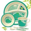 RayPard 5 Pcs Bamboo Kids Plates and Bowls Sets, Unbreakable