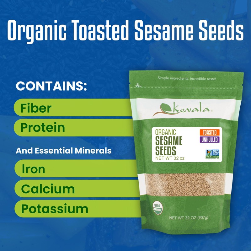 Organic Toasted Sesame Seeds (Unhulled) - Gluten-Free Topping for Asian