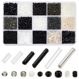 PH PandaHall 5000+pcs Glass Seed Beads 15 Styles Tube Beads Bugle Beads Black White Small Mini Beads Twisted Beads Waist Beads Friendship Craft Beads for Friendship Bracelet Making Beading Weaving