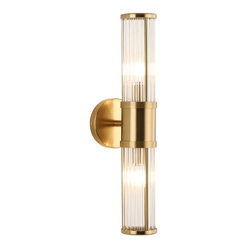 ECOBRT Modern Brushed Brass Vanity Light Fixture - Dual Glass