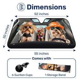 GENANY Yorkshire Terrier Family Windshield Sun Shade for Car SUV Truck (55x30 Inches), Sun Shade Windshield for Windows, Protector Blocks UV, Spring Car Decor