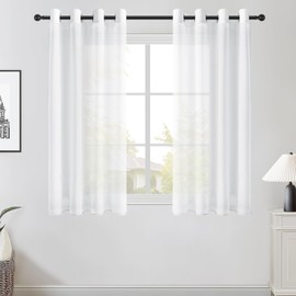 Topfinel Voile Sheer Curtains Linen Structure with Eyelets Translucent Plain for Windows Set of 2