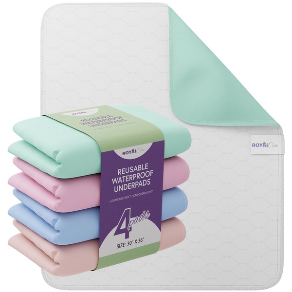 Incontinence Bed Pads - Reusable Waterproof Underpad Chair, Sofa and Mattress Protectors - Highly Absorbent, Machine Washable - for Children, Pets and Seniors (30x36 (Pack of 4), Multi-Color)
