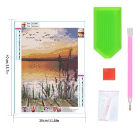 5D DIY Diamond Painting Kits, Diamond Painting Pictures Full Drill, Diamond Rhinestone Crystal Embroidery Canvas Pictures Painting by Numbers for Children Adults Decorations - Sunset