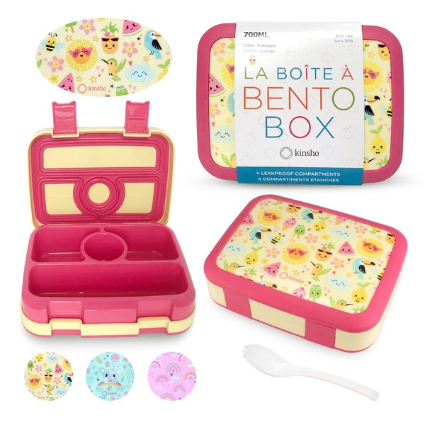 kinsho Bento Lunch Box for Kids Toddlers Girls, 4 Portion