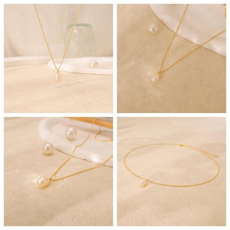 Dainty Gold Necklace for Women,Pearl Drop Necklace Trendy Pearl Pendant