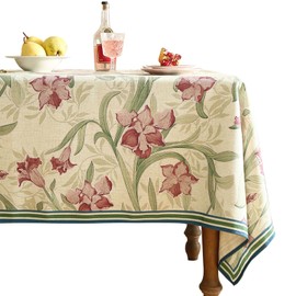 patdrea Designer Purple Tablecloth for Rectangle Tables,Framhouse Linen Violets and Leaves Pattern Linen Tablecloth,Elegant Floral Table Cover Cloth Decor for Kitchen Dining Christmas,63"*94"