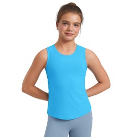 CRZ YOGA Girls Cloudweight Athletic Tank Tops Hip Length Crew Neck Sleeveless Teen Kids Active Casual Dance Yoga Kayak Blue Small