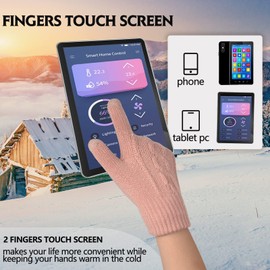 Women Winter Beanie Hat Gloves Scarf Set Knit Warm Neck Warmer Thick Fleece Lined Thermal Cap with Fashion Cute Pom Pom Pink Infitiny Scarves Touch Screen Cold Weather Snow Ski