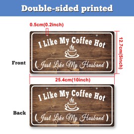 I Like My Coffee Hot Just Like My Husband Sign Hanging Plaque 10X5 inch Coffee Sign Coffee Lover Gift for Women Rustic Farmhouse Signs for Coffee Home Bar Coffee Station Decor Double Sided Sign