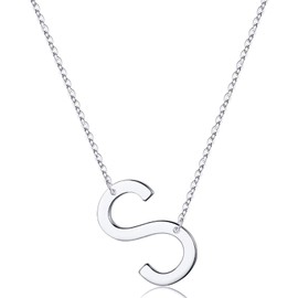 TINGN Women's Necklace 925 Silver Hypoallergenic Silver Chain with Letter A-Z Sideways Pendant S925 Sterling Silver Chain Valentine's Day Birthday Gifts for Women Girlfriend Mum Jewellery