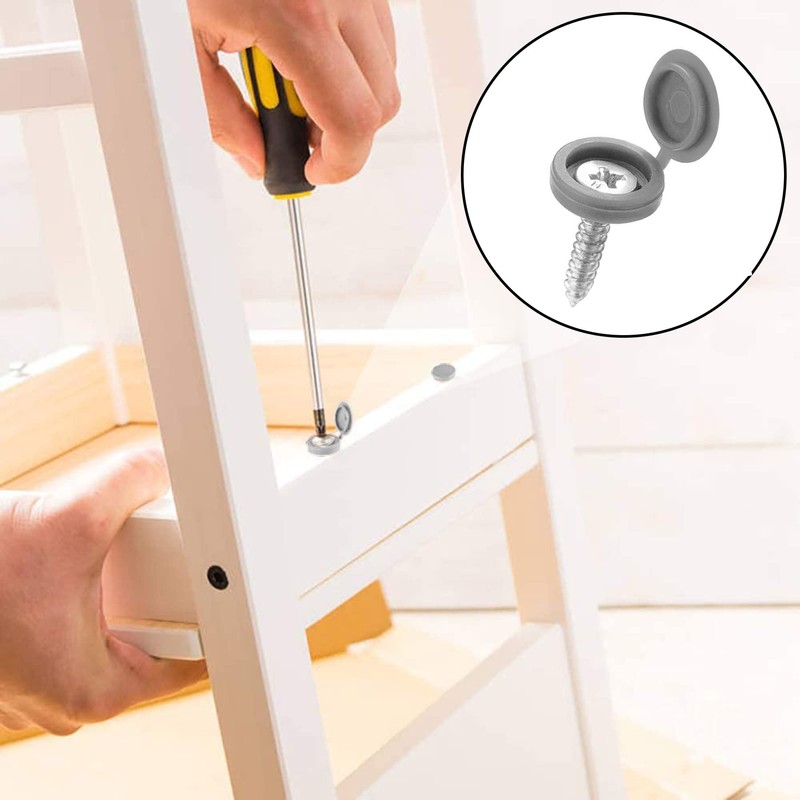 150Pcs Grey Screw Caps Hinged Plastic Screw Cover Caps for