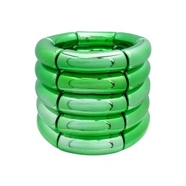 FUNOJOY Chunky Bracelets for Women Acrylic Bamboo Tube Jelly Bangles Bracelets Beaded Stackable Bracelets Elastic Stretch Frinship Bracelets Christmas Gift for Women (Green)
