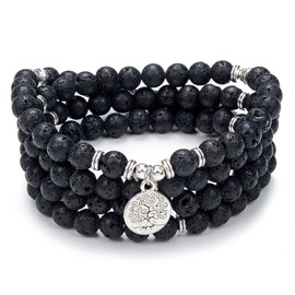 Tree of Life Charm 108 Mala Prayer Beads Bracelet Healing Calming Mala Necklace for Yoga Meditation Practice, Stone