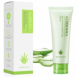 Aloderma Soothing Facial Cleanser for Sensitive Skin made with 76% Organic Aloe Vera within 12 Hours of Harvest, Gentle Cleansing Cream with Nourishing Botanicals, Non-Irritating 100g (3.5 oz)