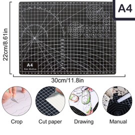 TORMEN Self Healing Cutting Mat 11.81 in x8.66 in x0.15 in Rotary Cutting Mat Double Sided Use PVC Non Slip Material for Sewing, Crafts, Model, Quilting, Fabric, Scrapbooking Cutting(A4,Black）