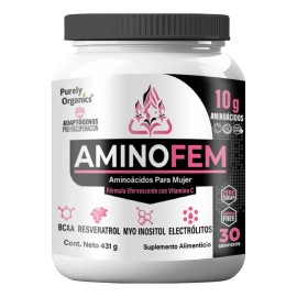 Aminofem. Aminoácidos Para Mujer Bcaa Purely Organic 30 Serv Sabor Ponche de frutas