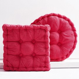 Gfobip Rose Red Corduroy Floor Seat Pillows Cushion Large Square and Round Floor Cushions for Adults 2 Pack Meditation Floor Pillow for Living Room Balcony Tatami Yoga,18x18 Inch