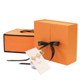 Orange Gift (Wrap) Box with Ribbon Magnetic Box Gift for Women Birthday Gift Box (M Size: 7.5 x 5.1 x 2.4 inches (19 x 13 x 6 cm)