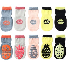 (5 Pairs-S/M) Unisex Baby Non Slip Grip Socks, MH MOIHSING Soft Children Floor Socks Toddler Knee High Anti Skid Crew Crawling Socks Newborn Cartoon Socks for 0-1/1-3 Years Old Girls Boys Kids (M (for 1-3 Years))