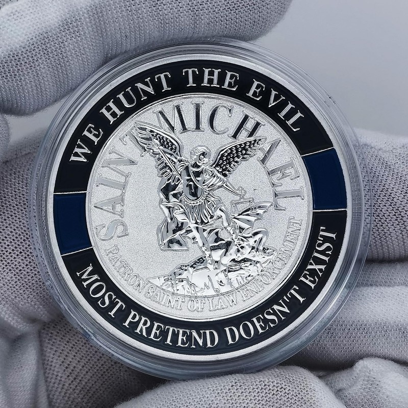 Thin Blue line Saint Michael Law Enforcement Challenge Coins -
