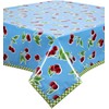 Freckled Sage Cherry Light Blue Oilcloth Tablecloth with Lime Gingham